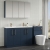 Nuie Arno Floor Standing 4-Door Vanity Unit with Double Polymarble Basin 1200mm Wide - Midnight Blue | Thumbnail Image
