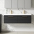 Nuie Arno Wall Hung 2-Drawer Vanity Unit with Double Polymarble Basin 1200mm Wide - Black Woodgrain