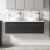 Nuie Arno Wall Hung 2-Drawer Vanity Unit with Carrera Marble Worktop 1200mm Wide - Charcoal Black Woodgrain | Thumbnail Image