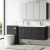 Nuie Arno Wall Hung 4-Door Vanity Unit with Double Polymarble Basin 1200mm Wide - Black Woodgrain