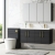 Nuie Arno Wall Hung 4-Door Vanity Unit with Double Ceramic Basin 1200mm Wide - Charcoal Black Woodgrain