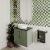 Nuie Arno Wall Hung 2-Door Vanity Unit with Sparkling White Worktop 600mm Wide - Satin Green