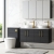 Nuie Arno Wall Hung 4-Door Vanity Unit with Bellato Grey Worktop 1200mm Wide - Charcoal Black Woodgrain | Thumbnail Image