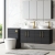 Nuie Arno Wall Hung 4-Door Vanity Unit with Carrera Marble Worktop 1200mm Wide - Charcoal Black Woodgrain | Thumbnail Image