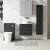 Nuie Arno Wall Hung 2-Drawer Vanity Unit with Bellato Grey Worktop 600mm Wide - Black Woodgrain