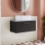 Nuie Arno Wall Hung 1-Drawer Vanity Unit with Bellato Grey Worktop 800mm Wide - Black Woodgrain | Thumbnail Image