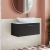 Nuie Arno Wall Hung 1-Drawer Vanity Unit with Carrera Marble Worktop 800mm Wide - Charcoal Black Woodgrain | Thumbnail Image
