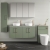 Nuie Arno Wall Hung 4-Door Vanity Unit with Bellato Grey Worktop 1200mm Wide - Satin Green | Thumbnail Image