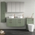 Nuie Arno Wall Hung 4-Door Vanity Unit with Carrera Marble Worktop 1200mm Wide - Satin Green | Thumbnail Image