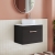 Nuie Athena Wall Hung 1-Drawer Vanity Unit with Carrera Marble Worktop 600mm Wide - Charcoal Black Woodgrain | Thumbnail Image