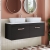 Nuie Athena Wall Hung 2-Drawer Vanity Unit with Carrera Marble Worktop 1200mm Wide - Charcoal Black Woodgrain | Thumbnail Image