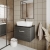 Nuie Athena Wall Hung 1-Drawer Vanity Unit with Grey Worktop 600mm Wide - Anthracite Woodgrain