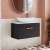 Nuie Athena Wall Hung 1-Drawer Vanity Unit with Carrera Marble Worktop 800mm Wide - Charcoal Black Woodgrain | Thumbnail Image
