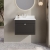Nuie Classique Wall Hung 1-Drawer Vanity Unit with 1TH White Round Marble Top Basin 600mm Wide - Satin Anthracite | Thumbnail Image