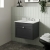 Nuie Classique Wall Hung 1-Drawer Vanity Unit with 3TH White Round Marble Top Basin 600mm Wide - Satin Anthracite