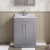 Nuie Classique Floor Standing 2-Door Vanity Unit with 1TH Grey Marble Top Basin 600mm Wide - Satin Grey | Thumbnail Image