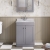 Nuie Classique Floor Standing 2-Door Vanity Unit with 1TH Grey Marble Top Basin 600mm Wide - Satin Grey | Thumbnail Image
