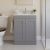 Nuie Classique Floor Standing 2-Door Vanity Unit with 1TH White Square Marble Top Basin 600mm Wide - Satin Grey