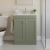 Nuie Classique Floor Standing 2-Door Vanity Unit with 1TH White Square Marble Top Basin 600mm Wide - Satin Green