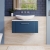 Nuie Deco Wall Hung 1-Drawer Vanity Unit with Carrera Marble Worktop 800mm Wide - Satin Blue | Thumbnail Image