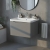Nuie Lunar Wall Hung 1-Drawer Vanity Unit with Polymarble Basin 600mm Wide - Satin Grey