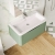 Nuie Lunar Wall Hung 1-Drawer Vanity Unit with Ceramic Basin 800mm Wide - Satin Green | Thumbnail Image