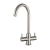 Prima Staten Swan Neck Dual Lever Kitchen Sink Mixer Tap - Brushed Steel