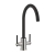 Prima Coloured Swan Neck Dual Lever Kitchen Sink Mixer Tap - Black/Brushed Steel