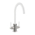 Prima Coloured Swan Neck Dual Lever Kitchen Sink Mixer Tap - White/Brushed Steel